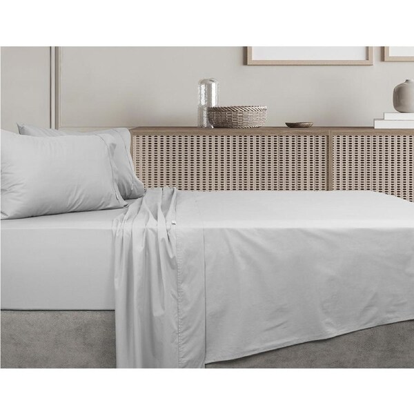 Algodon Double Bed Fitted/Flat Sheet Set w/ Pillowcases 300TC Cotton Silver