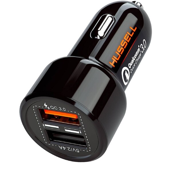 HUSSELL Car Charger. Quick Charge 3.0 + 2.4A Smart IC Dual USB Car Charger Adapter for any iOS or Android Devices: Samsung and More