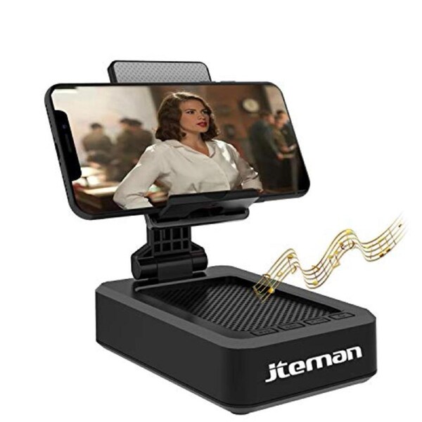 JTEMAN Cell Phone Stand with Wireless Bluetooth Speaker and Anti-Slip Base HD Surround Sound Perfect for Home and Outdoors with Bluetooth Speaker for