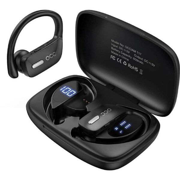 Occiam Wireless Earbuds Bluetooth Headphones 48H Play Back Earphones in Ear Waterproof with Microphone LED Display for Sports Running Workout Black