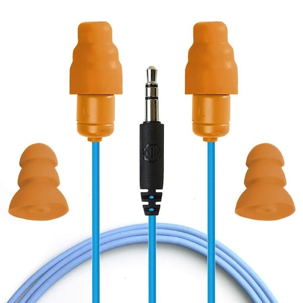 Plugfones Guardian In-Ear Earplug Earbud Hybrid - Noise Reduction In-Ear Headphones (Blue & Orange)