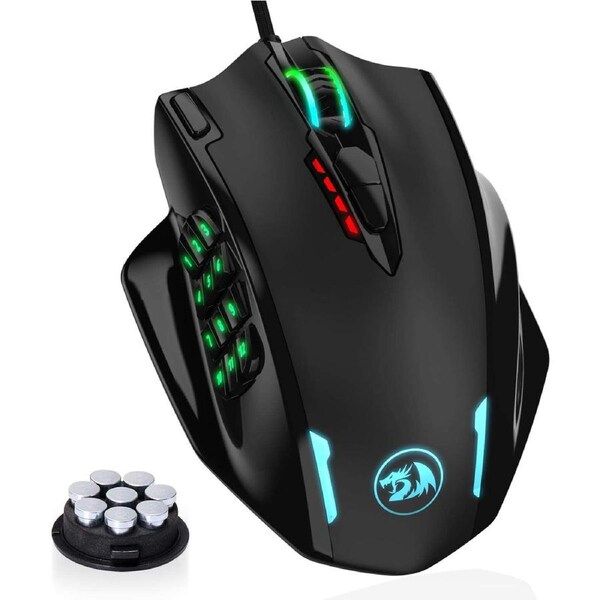 Redragon Impact RGB LED MMO Mouse with Side Buttons Laser Wired Gaming Mouse with 12,400DPI, High Precision, 18 Programmable Mouse Buttons