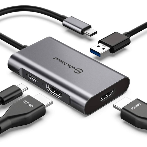 UtechSmart USB C to HDMI Adapter, USB C Hub to Dual HDMI, 4 in 1 Thunderbolt 3 to HDMI with 2 HDMI Ports 4K,USB 3.0 Port,Power Delivery Type C Port Co