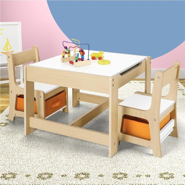 Oikiture Kids Table and Chairs Set Activity Children Chalkboard Drawing Play Desk Toys Storage Box