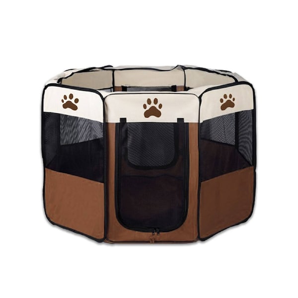 8 Panel Pet Dog Cat Crate Play Pen Bags Kennel Portable Tent Playpen Puppy Cage Large Brown