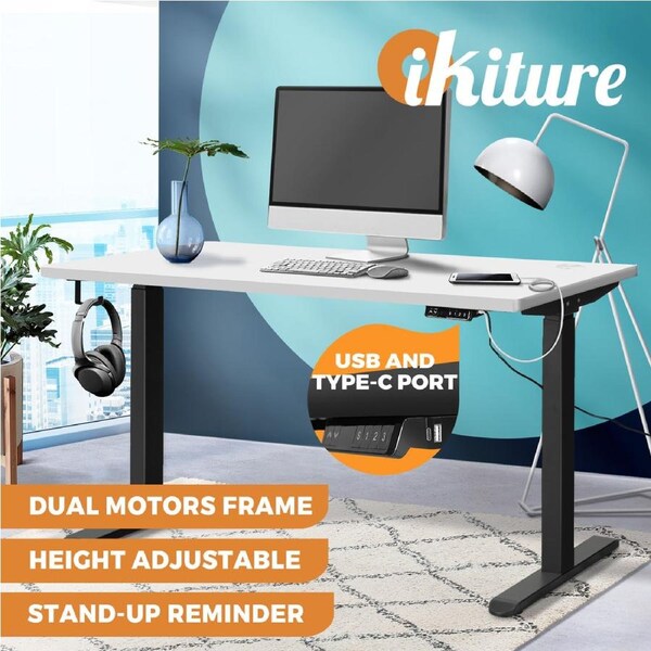 Oikiture Standing Desk Height Adjustable Dual Motor Electric Stand Table 120cm
