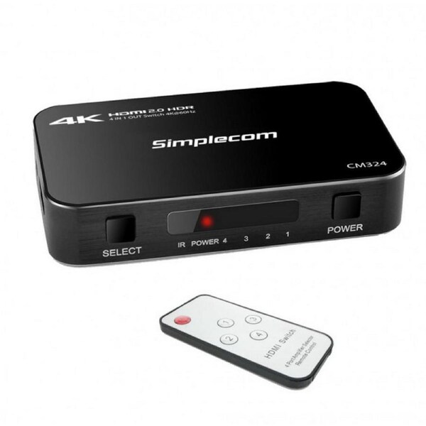 Simplecom 4 Way HDMI 2.0 Switch 4 IN 1 OUT Ultra HD 4K 60Hz HDR HDCP 2.2 [CM324]