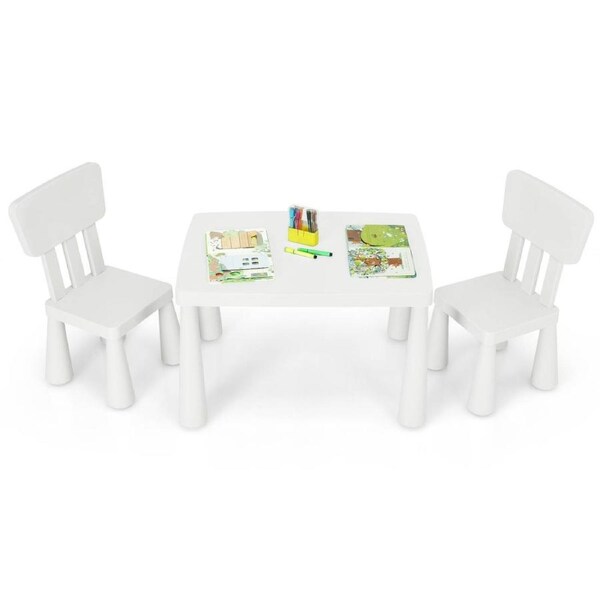 Giantex Kids Table & 2 Chairs Set Children Play Table for Eating Drawing Writing & Craft Kids Furniture Set White