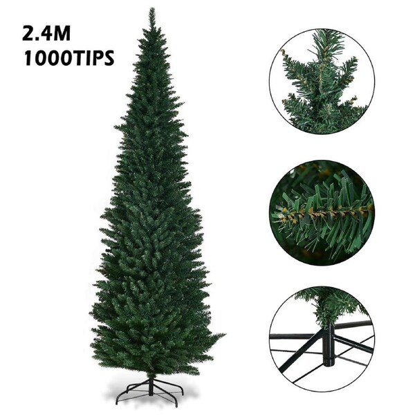 Giantex 2.4M Slim Fir Christmas Tree PVC Pencil Xmas Tree w/Foldable Metal Stand Indoor Outdoor Decor