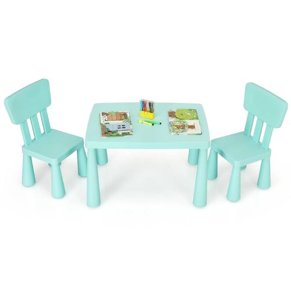 Giantex Kids Table & 2 Chairs Set Children Play Table for Eating Drawing Writing & Craft Kids Furniture Set Green