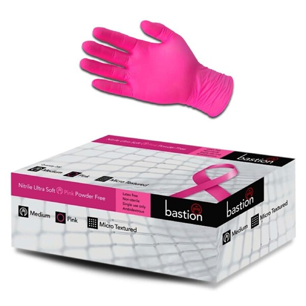 200pcs Bastion Nitrile Gloves Powder Free Pink UltraSoft Gloves 3.5g - LARGE