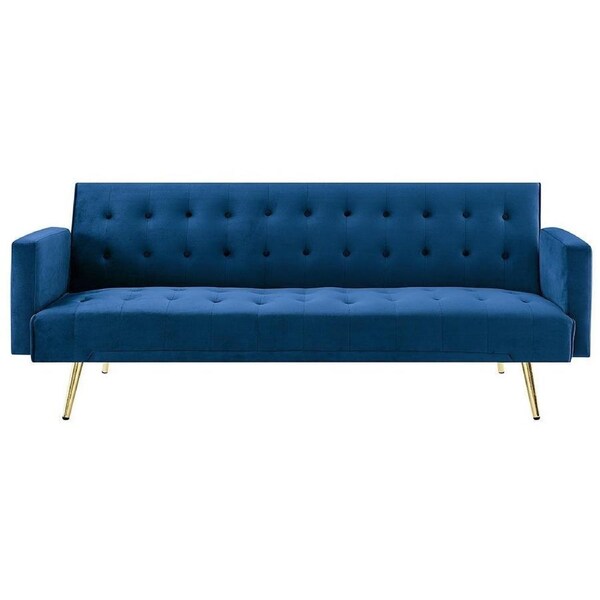 Foret 3 Seater Sofa Bed Lounge Recliner Couch Futon Chair Velvet Fabric Blue