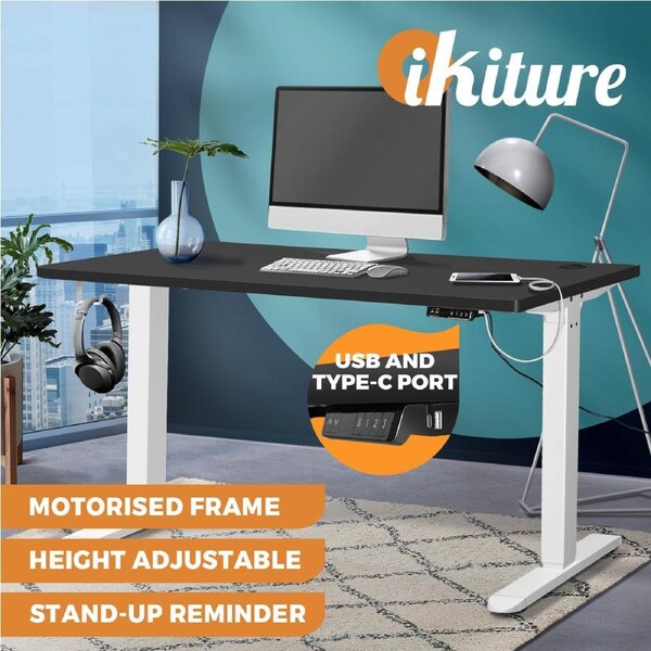Oikiture Standing Desk Motorised Electric Sit Stand Table Height Adjustable 140cm
