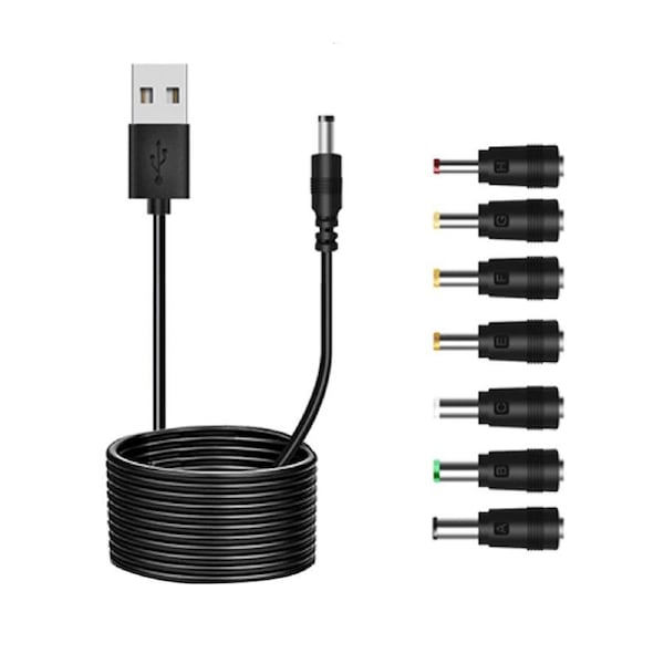 Sansai 1m USB-A To 7 Plug Male DC Connector Heads Cable Adapter Power Cord c