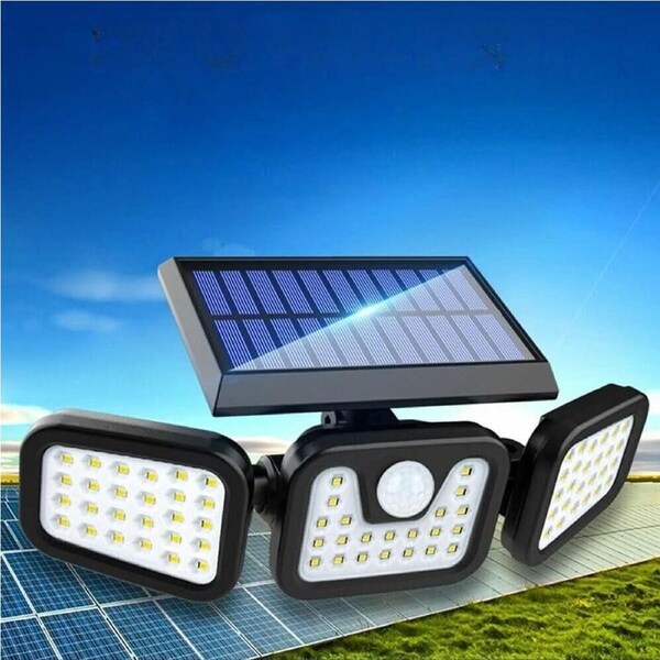 74 LED 3 Head Garden Solar Lights Outdoor Fence Security Motion Sensor Lamp