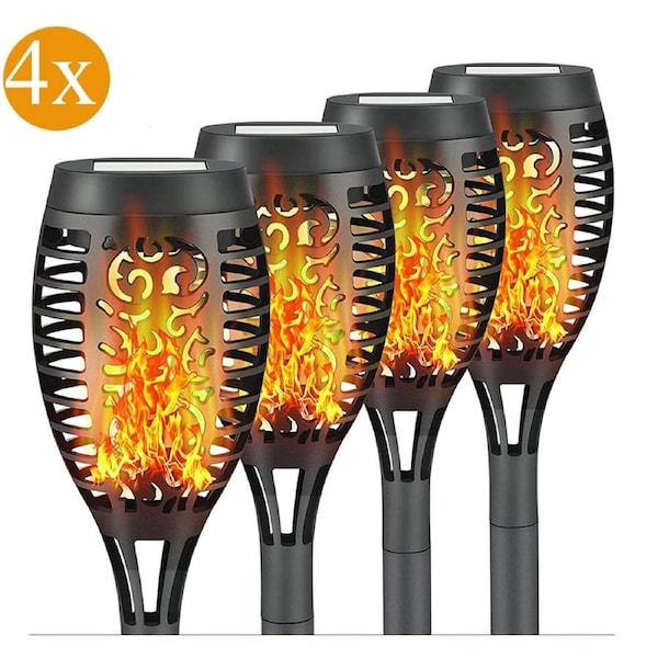 4 Pack Flame Solar Torch Light Waterproof Flickering Dancing Garden Lantern Lamp