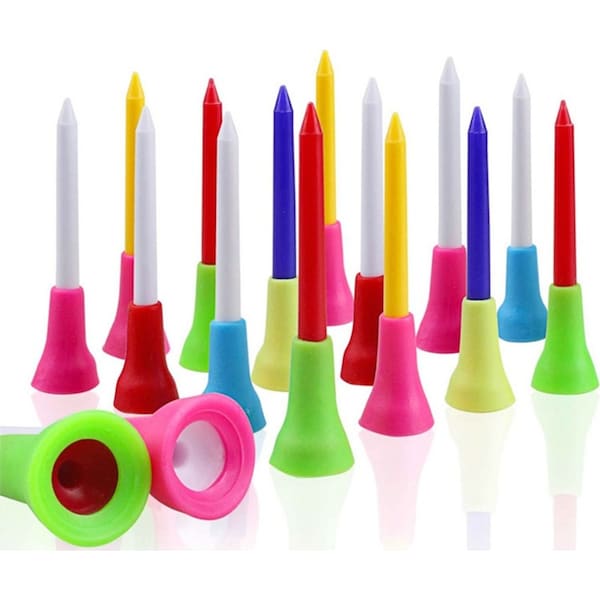 60Pcs 83mm Golf Tees Multi Color Plastic With Rubber