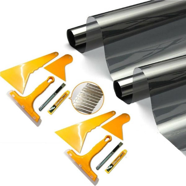 Ozoffer 2 Sets Car Home Window Tint Film Black Roll 15% VLT 760mm*7m + Window Tinting Tools Kit