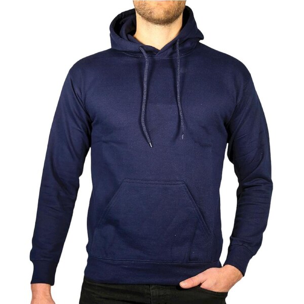Adult Mens 100% Cotton Fleece Hoodie Jumper Pullover Sweater Warm Sweatshirt Navy / S