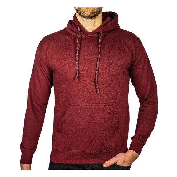 Adult Mens 100% Cotton Fleece Hoodie Jumper Pullover Sweater Warm Sweatshirt Maroon/Burgundy / L