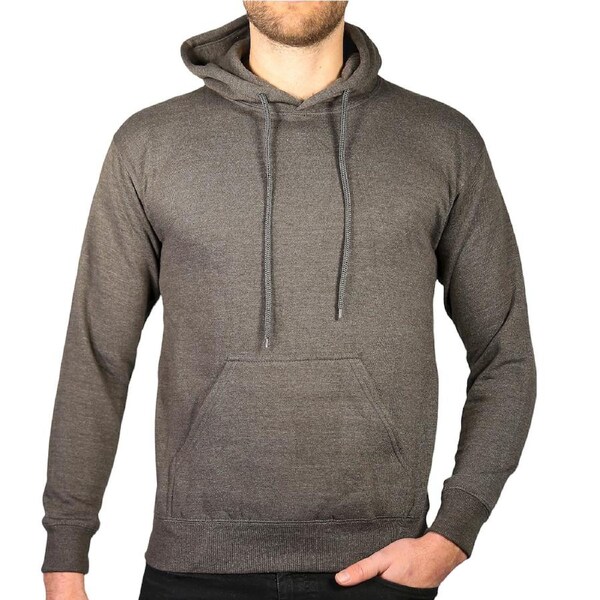 Adult Mens 100% Cotton Fleece Hoodie Jumper Pullover Sweater Warm Sweatshirt Charcoal Grey / M