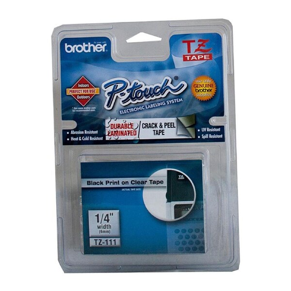 Brother TZe-111 Laminated Tape 6mm Black On Clear