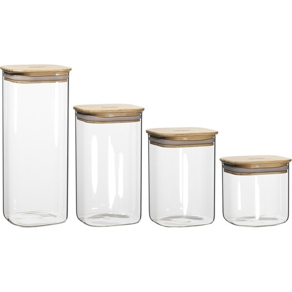 4pc Ecology Pantry Square Glass Canister Pantry Organiser Container w/Bamboo Lid