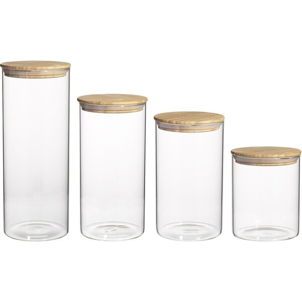 4pc Ecology Pantry Round Glass Canister Pantry Organiser Container w/ Bamboo Lid