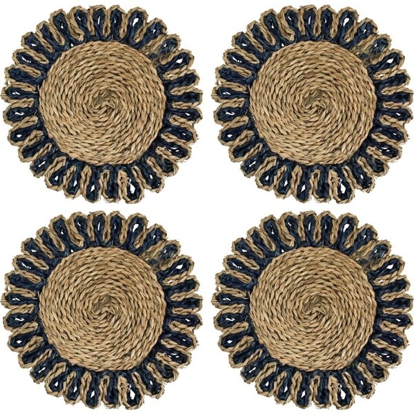 4x Seagreass 35cm Placemat Round Tableware Dining Home Decor Pad/Mat Navy Dual
