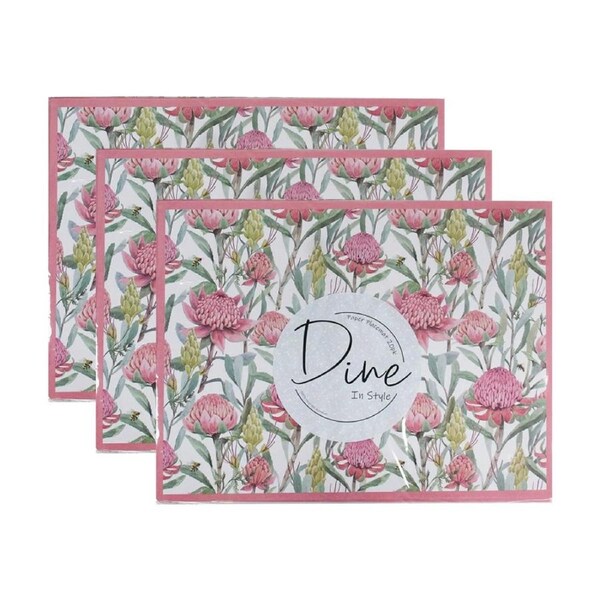 60pc Disposable 40x30cm Paper Placemat Dining Table Protector Native Floral