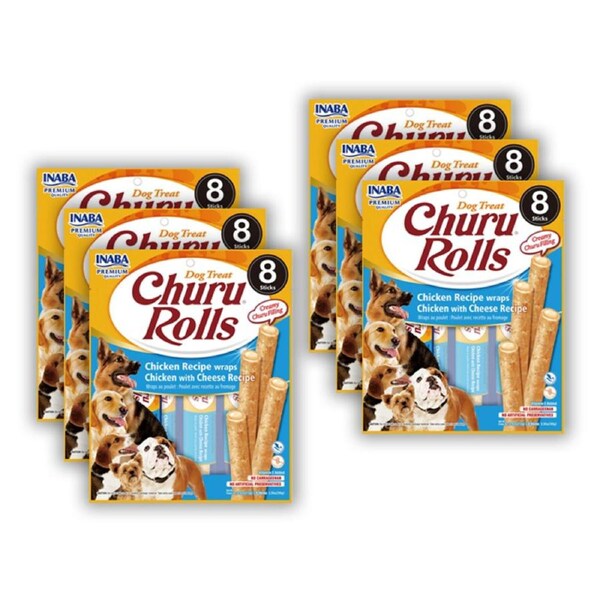 48x Inaba Pet Dog Churu Snack Nibble Chew Treat Rolls Chicken Wraps w/Cheese 96g