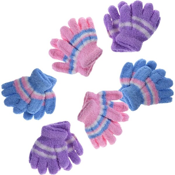 6 Pair Baby Gloves Warm Winter Full Finger Thermal Coral Fleece Kids Boys Girls