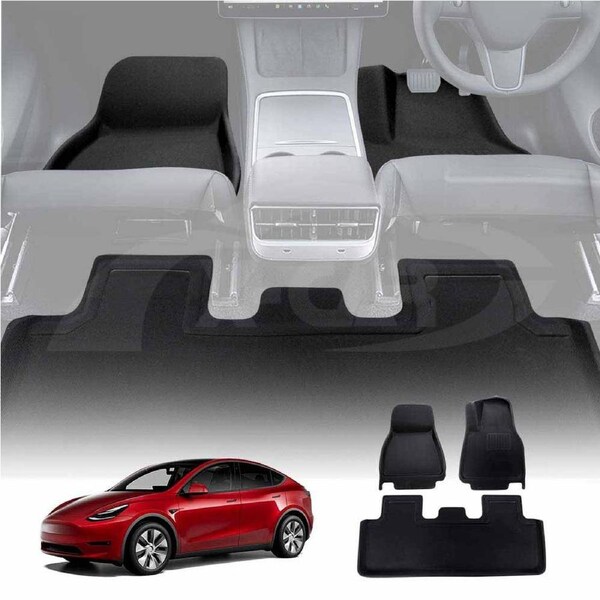 3D All Weather Car Mat Anti-Slip Waterproof Floor Liner Complete Set Front and Rear for Tesla Model Y 2022-2025