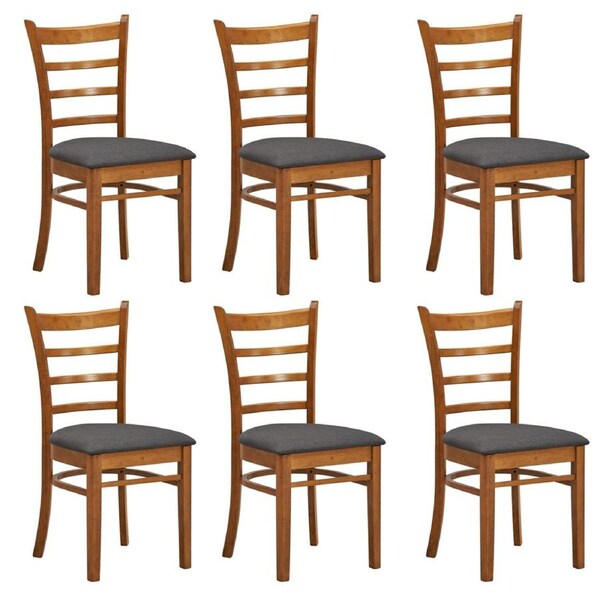 Linaria Dining Chair Set of 6 Crossback Solid Rubber Wood Fabric Seat - Walnut