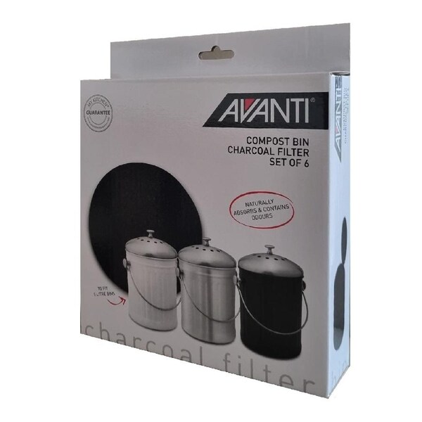 Avanti Kitchen Compost Bin Replacement Carbon Filter 19cm SET 6
