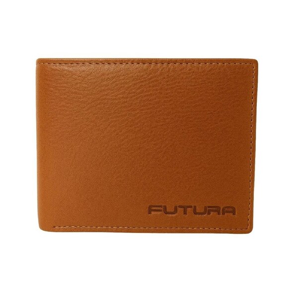 Futura Mens RFID Leather Coin Fold Over Genuine Leather Wallet - Tan