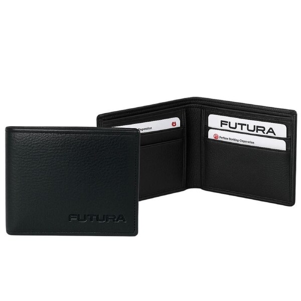 Futura Mens RFID Protected Slim Genuine Leather Wallet - Black