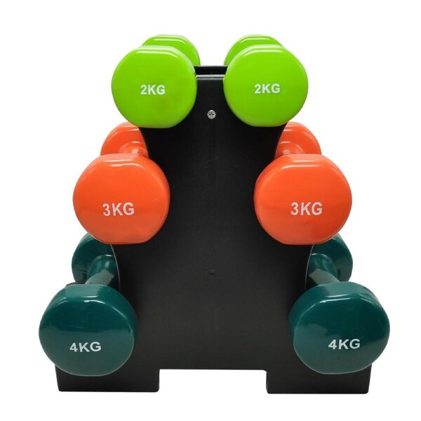 3 Pairs Pvc Dumbbell Set - 2kg + 3kg + 4kg With Free Rack - Total 18kg Weights