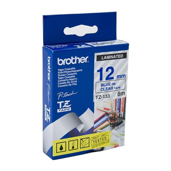 Brother TZe133 Laminated Tape 12mm Blue On Clear