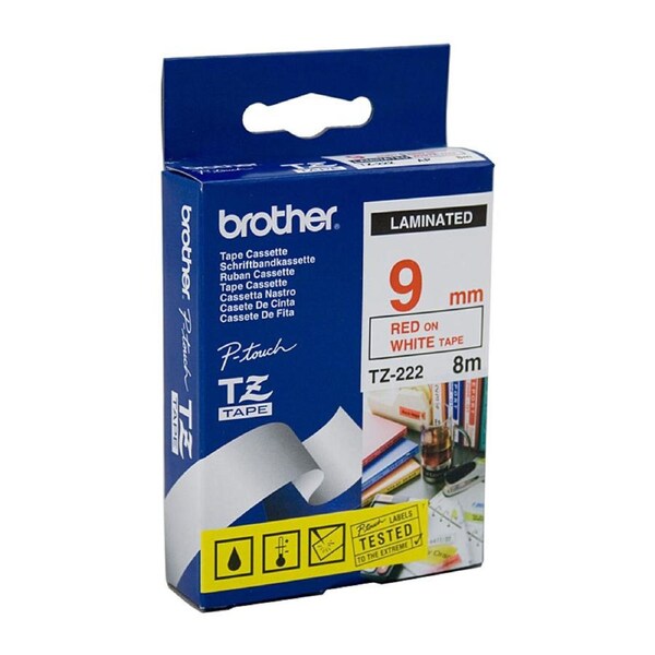 Brother TZe-222 Laminated Tape 9mm Red On White