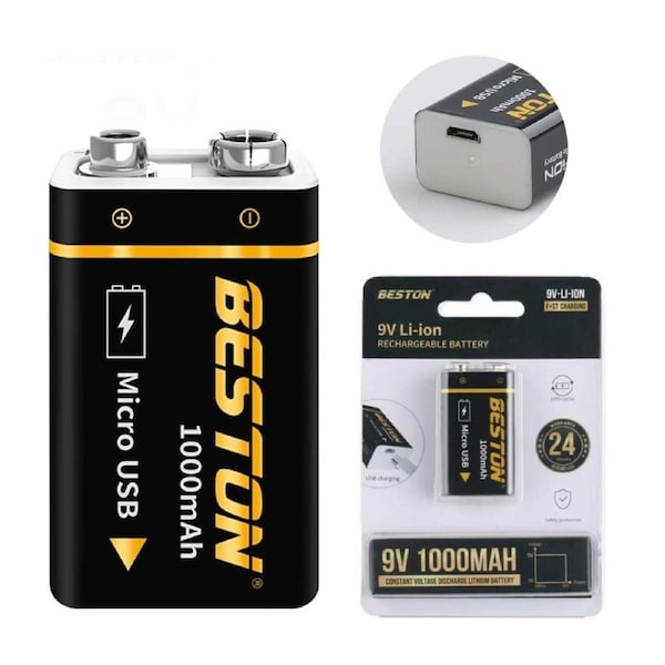 Beston Micro USB 9v Rechargeable Battery Li-ion Battery 9000mWh With cable 1500+ Recharge Cycles