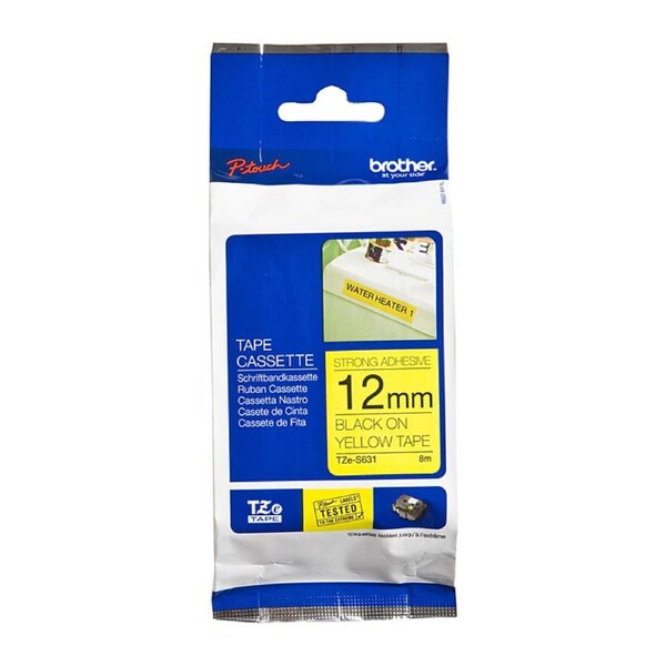 Brother TZe-S631 Strong Fix Tape 12mm x 8m Black on Yellow