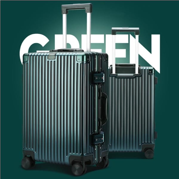 BOPAI Aluminium Luggage Suitcase Lightweight Carry on/Large HardCase B3253 2 Pieces Suitcase Set Green