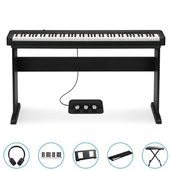 Casio CDP-S160BK 88 Key Digital Piano (Black) BUNDLE Incl CS46 Wooden Stand + SP34 Tri-Pedal + Bonus Accessories