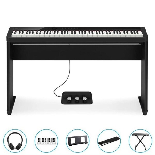 Casio Privia PX-S1100BK Compact Digital Piano (Black) BUNDLE Incl CS68 Wooden Stand + SP34 Tri-Pedal + Bonus Accessories