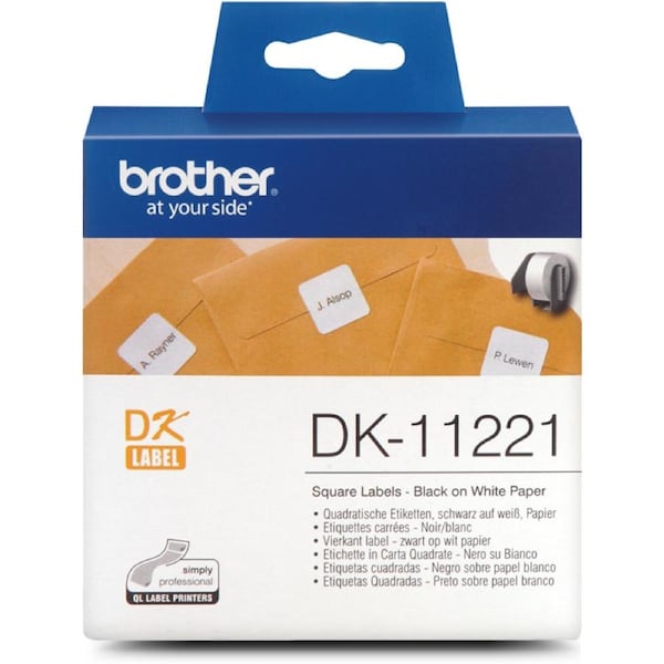 Brother DK-11221 Black on White Thermal Die-Cut Label Roll (23x23mm) 1000/roll