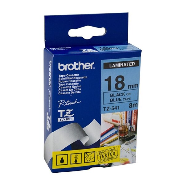 Brother TZe-541 Laminated Tape 18mm x 8m Black on Blue