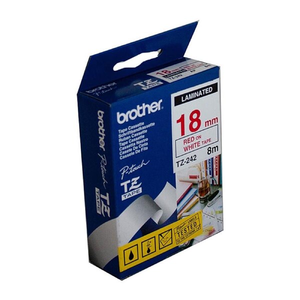 Brother TZe-242 Laminated Tape 18mm x 8m Red on White