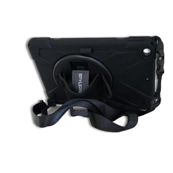 StylePro, shockproof case with shoulder strap, hand strap & rotating stand for iPad Air 5, 10.9” black