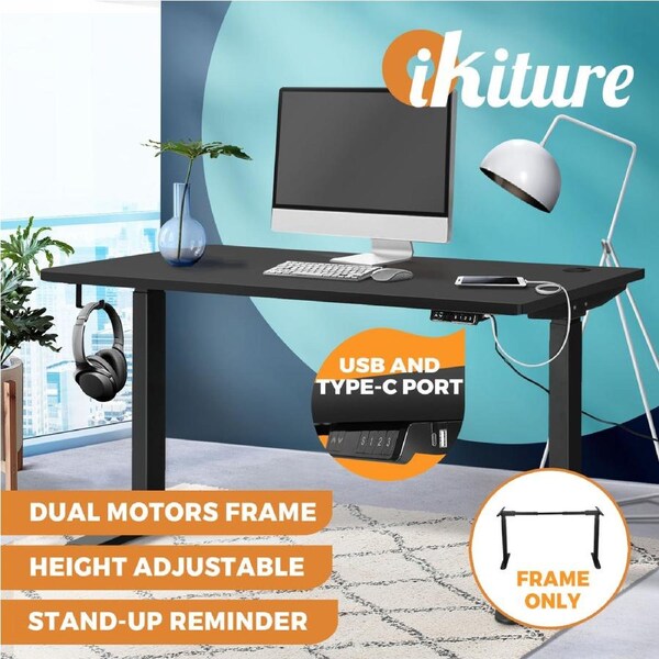 Oikiture Standing Desk Frame Only Height Adjustable Motorised Dual Motor Black